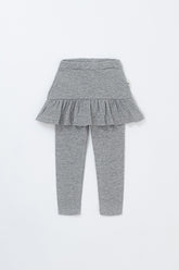 Avauma silver misk baby skirt leggings laid flat, showcasing ruffle skirt and soft fabric – stylish and cozy baby girl outfit